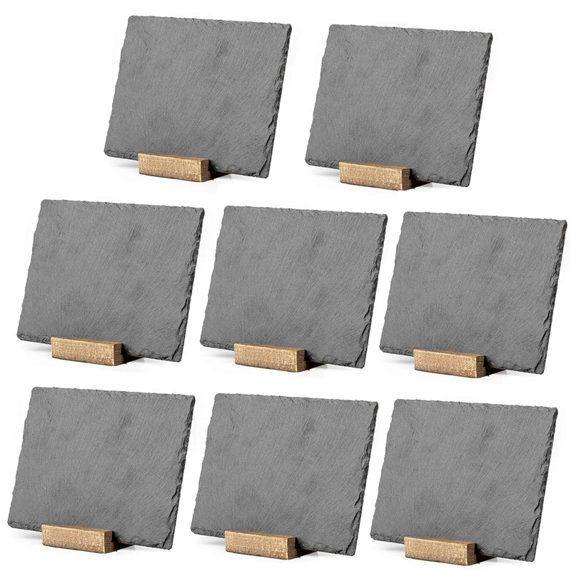Ilyapa Mini Chalkboard Signs with Stand, 8 Pack - Rustic 5x6 Inch Small Slate Tabletop Chalk Boards with Wood Stands Set, Food Signs for Buffet Table - Image 1